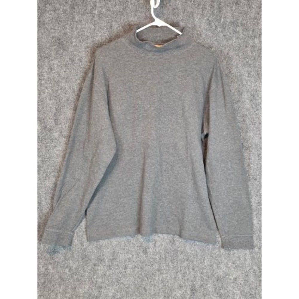 LL Bean Mock Neck Long Sleeve Shirt Gray Men's Sz L REG Cotton Blend Classic